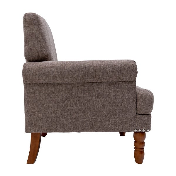 Mid Century Tufted Accent Chair with Arms Nailhead Design Linen Sofa Chair with Wood Legs