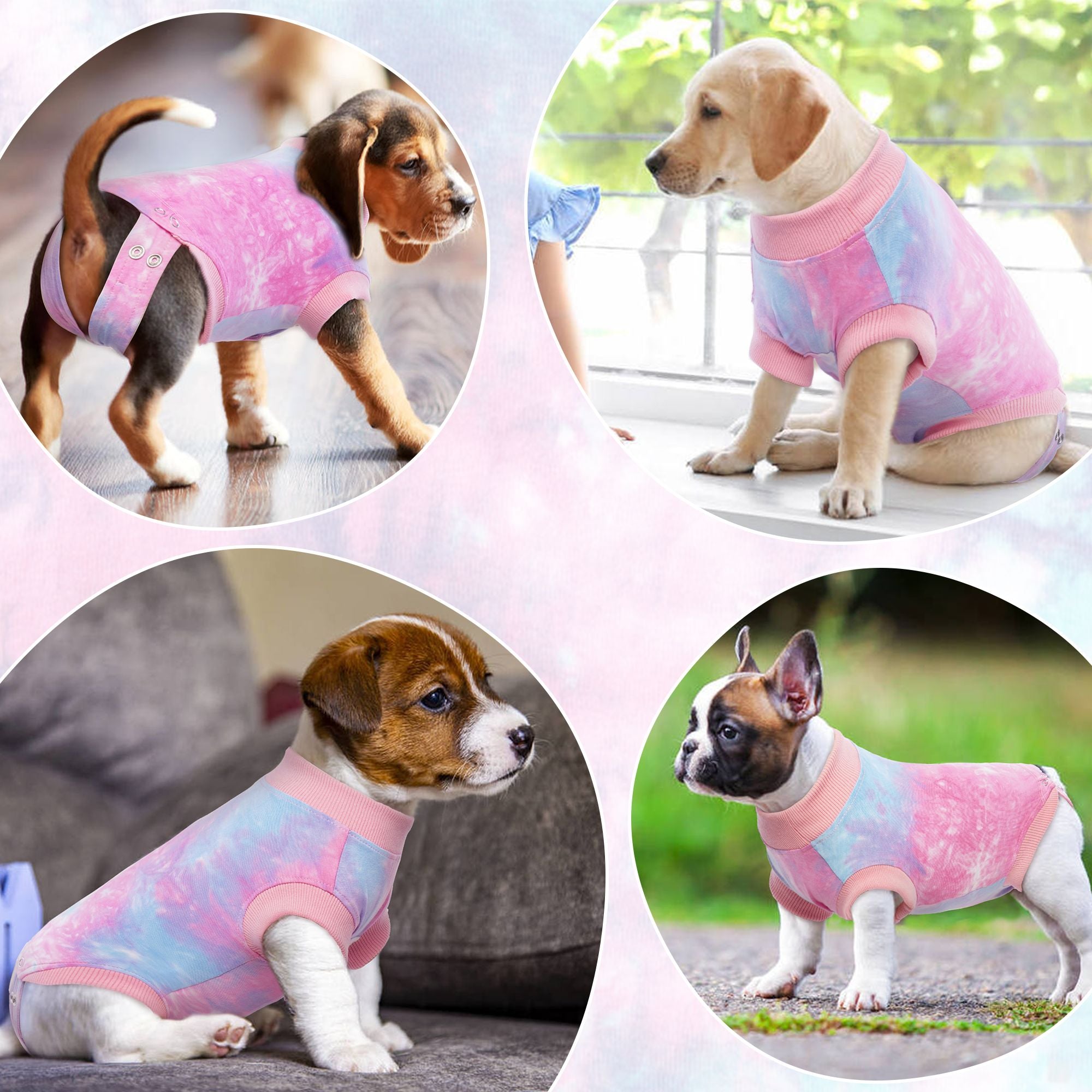 PUMYPOREITY Dog Surgery Recovery Suit， Tie-Dye Dog Onesie Recovery Suit After Surgery， Breathable Abdominal Wound Skin Diseases Protector， Cone Collar Alternative， Pet Dog Recovery Shirt， Pink