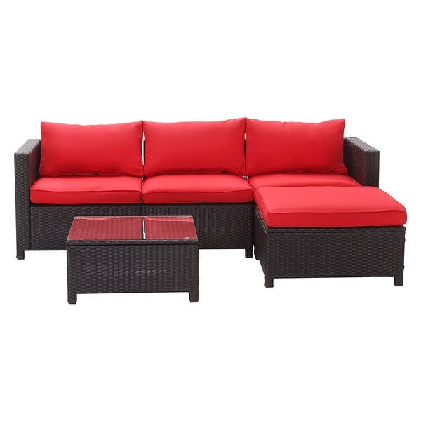 Zenova 5 piece Outdoor Patio Rattan Sofa Sectional Set with Pillows - Overstock - 35852827