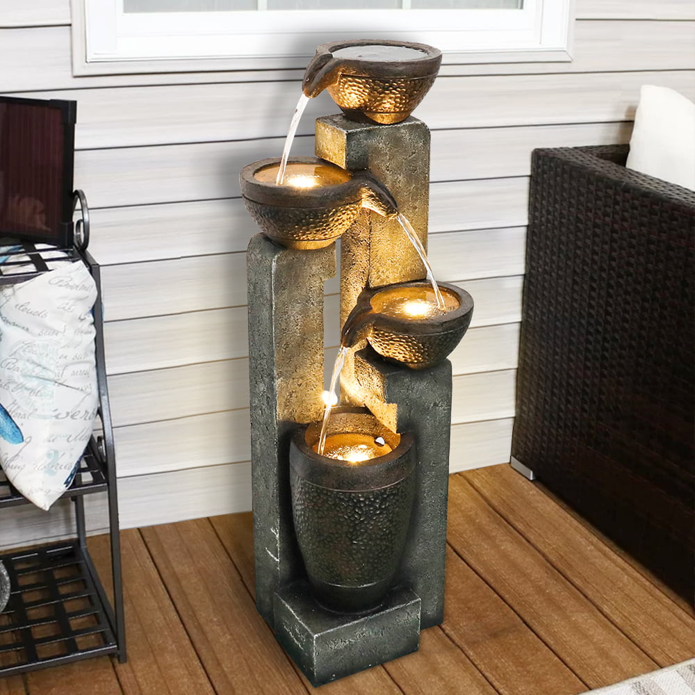 4-Tier Pots Outdoor Water Fountain for Garden - Outdoor Water Fountain for Yard， Floor Patio， Backyard and Home Art Decor