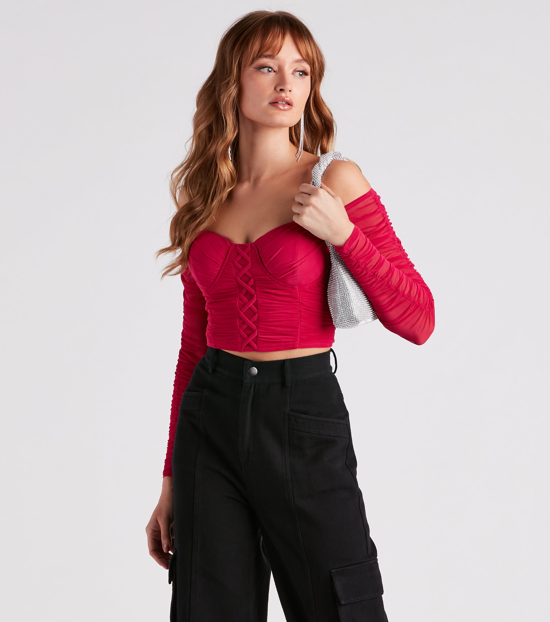 Level It Up Ruched Mesh Corset Top