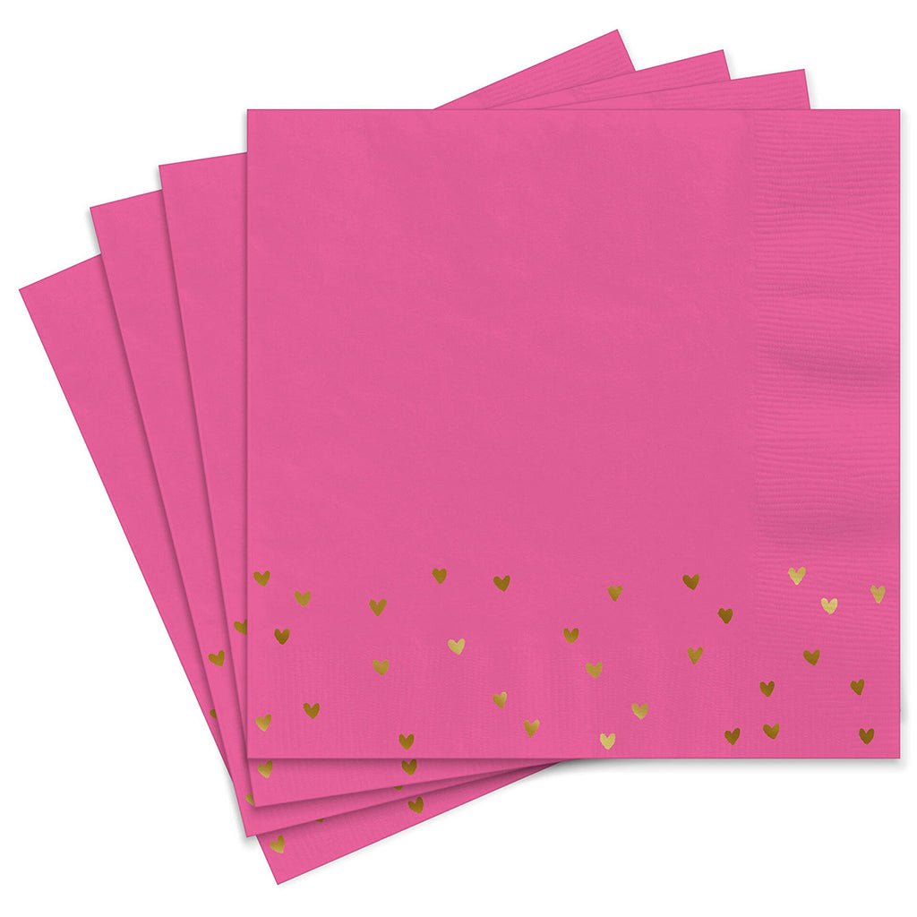 Hallmark  Foil Hearts on Pink Cocktail Napkins, Set of 16