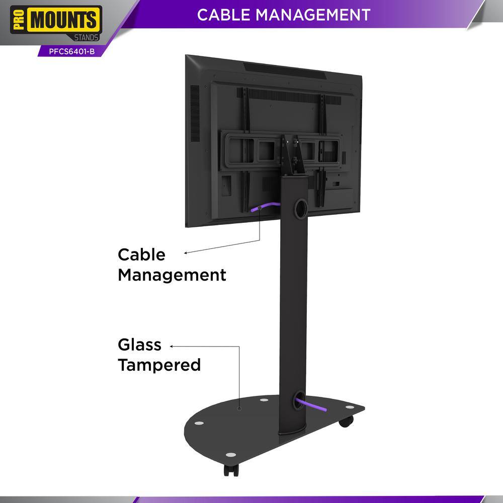 ProMounts Heavy Duty Premium Universal Mobile Swivel TV Mount Portable Floor Stand for 32-70 in. TVs up to 88 lbs. PFCS6401-B