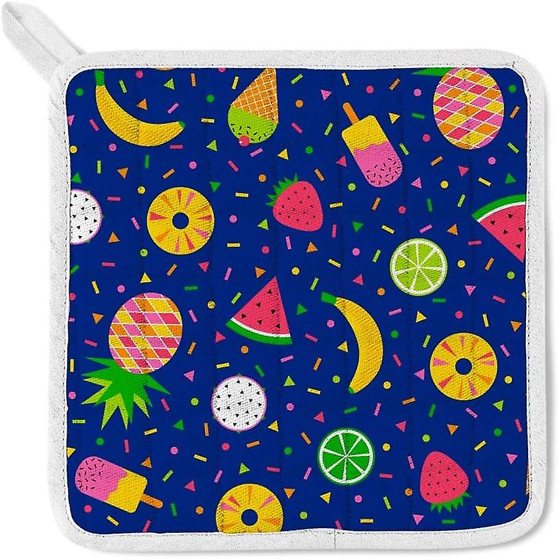 Kitchen Oven Mitts Glove Potholder Apron 3pcs Set Geometric Fruits Non Slip Heat Resistant Mitts For Baking Cooking Bbq