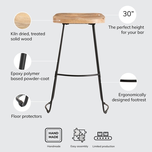 MH London Romboss Handmade Mango Wood Saddle Seat Bar Stool. - 20 x 14.25 x 30