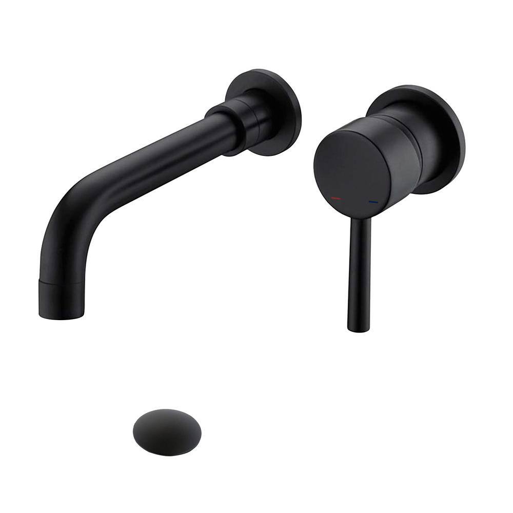 Magic Home Single Handle Wall Mounted Bathroom Faucet with Drain in Matte Black MS-B1904-MB-Dra