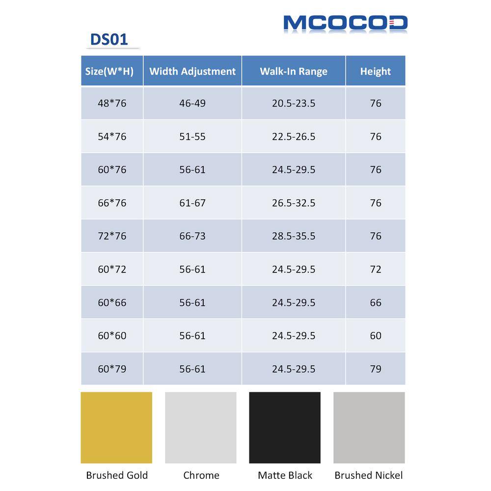 MCOCOD 60 in. W x 60 in. H Double Sliding Frameless Tub Door in Brushed Gold with Smooth Sliding and 38 in.(10 mm) Clear Glass DS01-60x60-BG