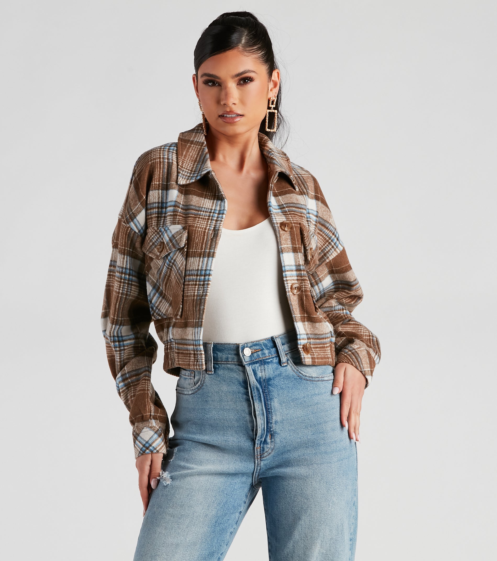 Autumn Nights Plaid Cropped Shacket