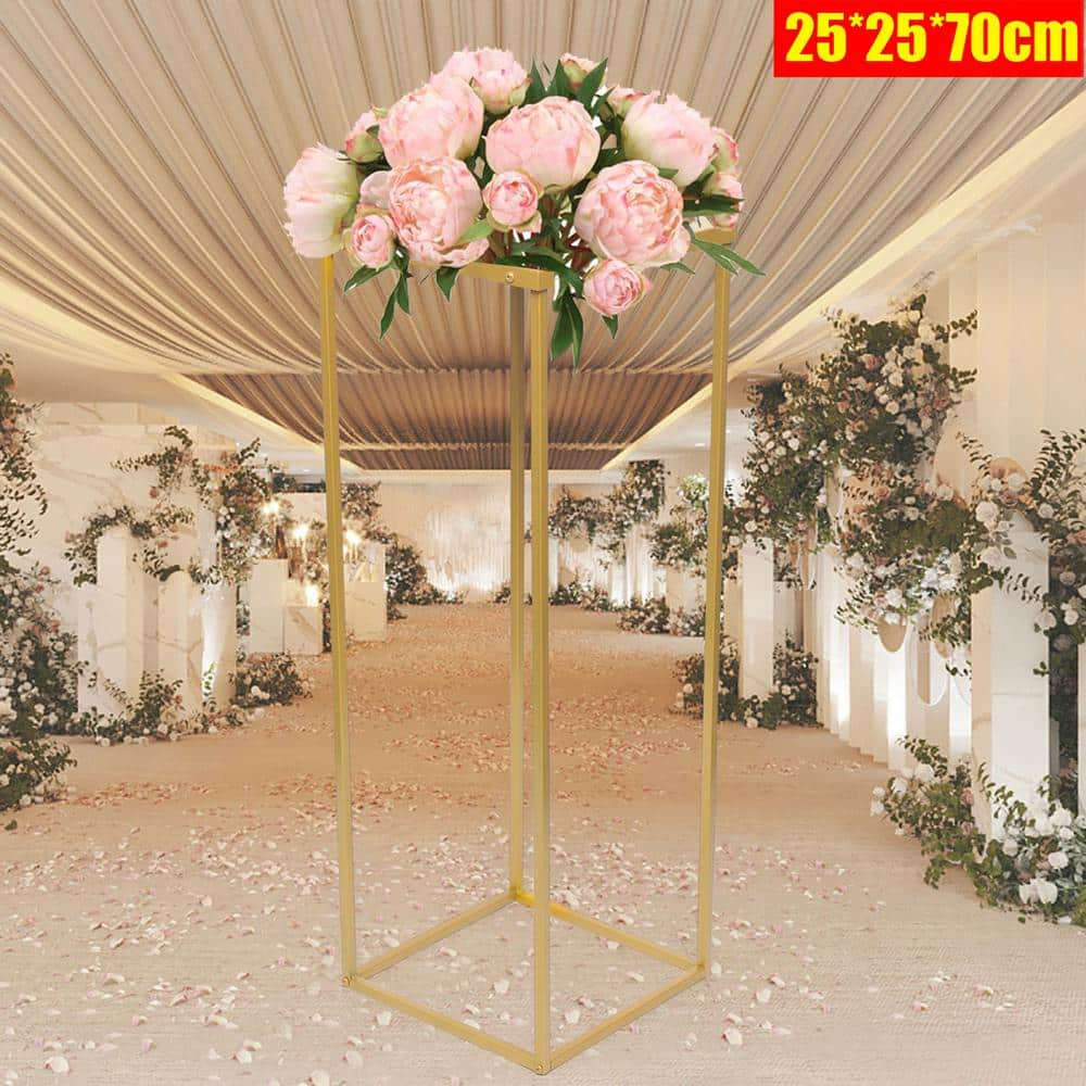 YIYIBYUS 27.6 in. H x 9.8 in. W Metal Gold Outdoor Plant Stand Flower Display Rack OT-ZJGJ-4320