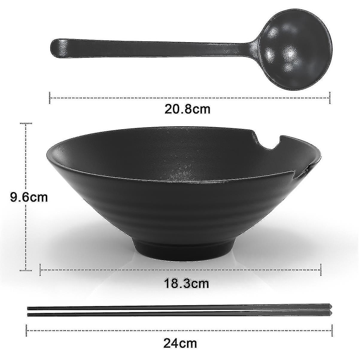 6-piece Ramen Bowl Set With 1000 Ml Filling Quantity - Crockery Set With Chopsticks And Spoon In Black-mxbc