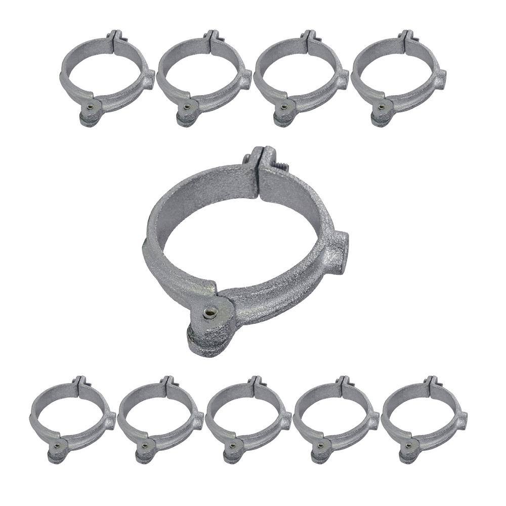 The Plumber's Choice 12 in. Hinged Split Ring Pipe Hanger Galvanized Iron Clamp with 38 in. Rod Fitting for Suspending Tubing (10-Pack) 12HSHG-10