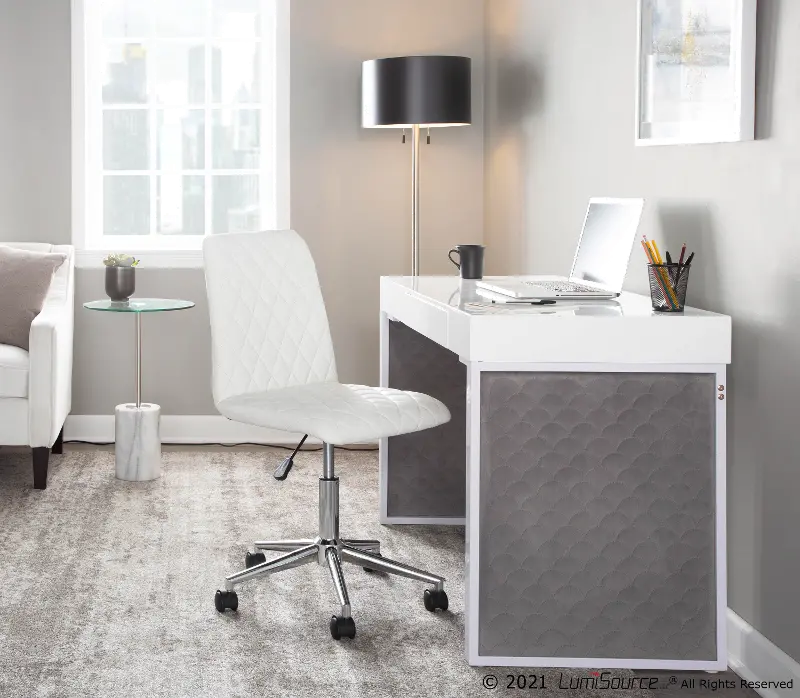 Drift White Upholstered Desk