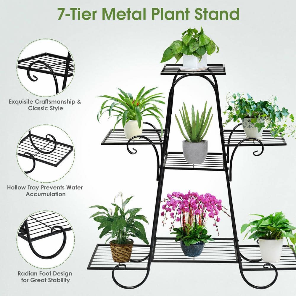 Gymax 32.5 in. Indoor/Outdoor Metal Plant Stand Shelf Multilayer Potted Display Rack Patio Garden (7-Tiered) GYM06243