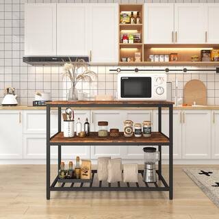 Tileon Rustic Brown Wood 47.2 in. Kitchen Island with Storage Shelves YJHDRA171