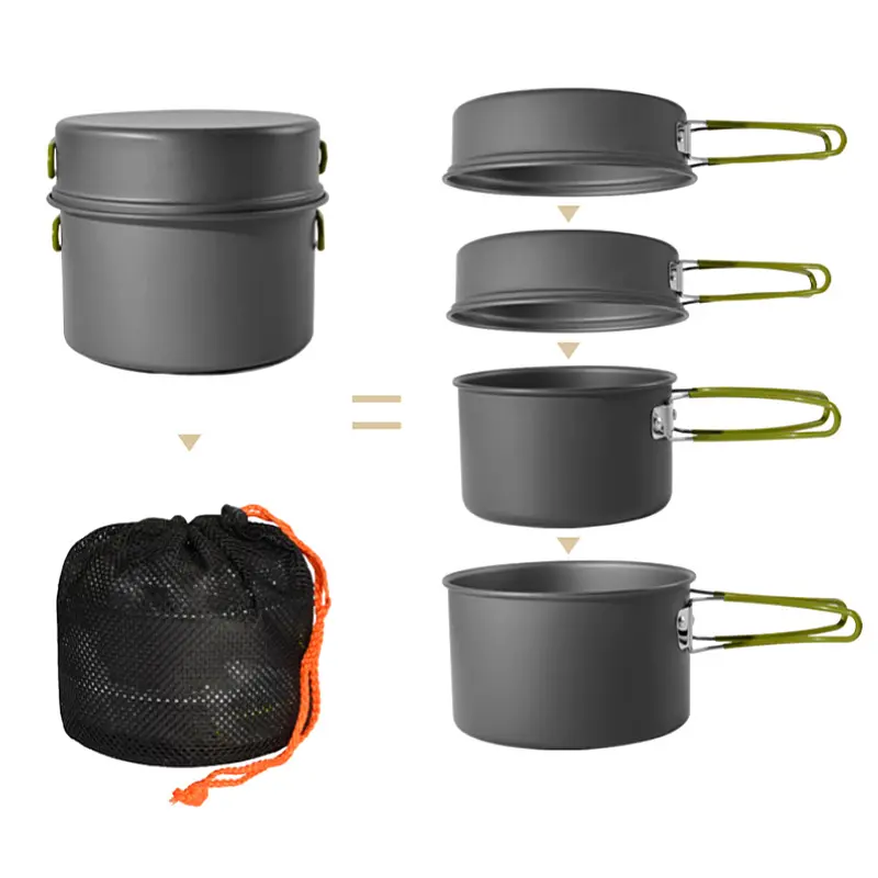 Portable Aluminum Pots for Outdoor BBQ Travel Backpacking Hiking Picnic  Cookset  with Folding Handle