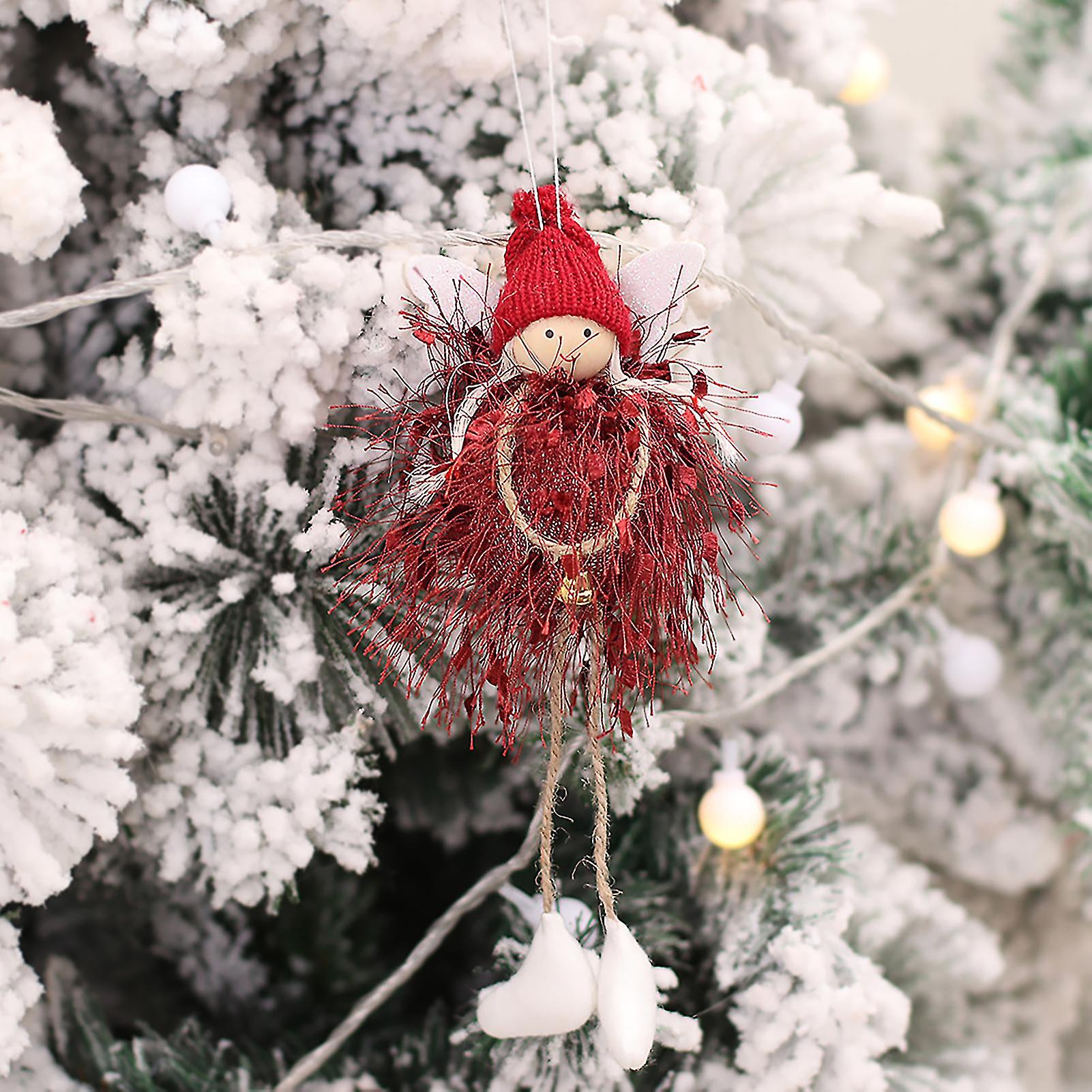 Angel Doll Ornament Navidad Tree Plush Knitting Angel Doll Pendant With Small Bell With Wing