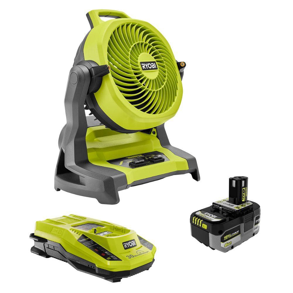 RYOBI ONE+ 18V Cordless 7-12 in. Bucket Top Misting Fan with HIGH PERFORMANCE 4.0 Ah Battery and Charger Kit PCL851B-PSK004