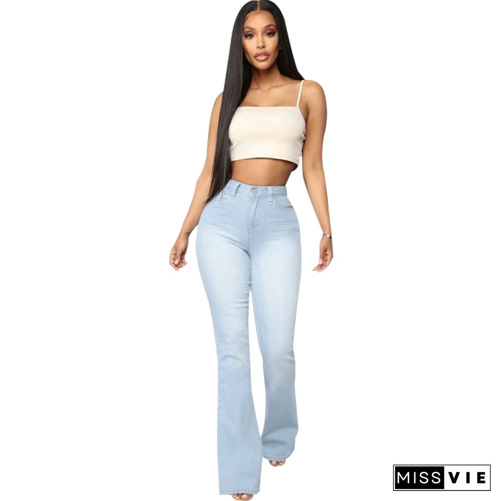 High Waist Full Length Slim Flare Jeans Pants