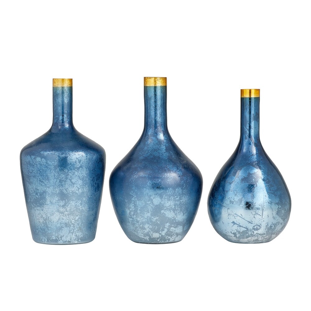 White or Blue Glass Vase with Gold Rim (Set of 3)