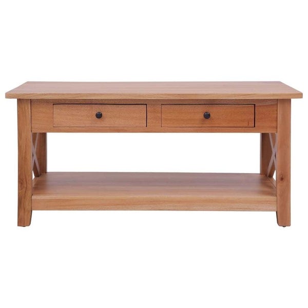 Solid Mahogany Wood Coffee Table with 2 Drawers 39.4