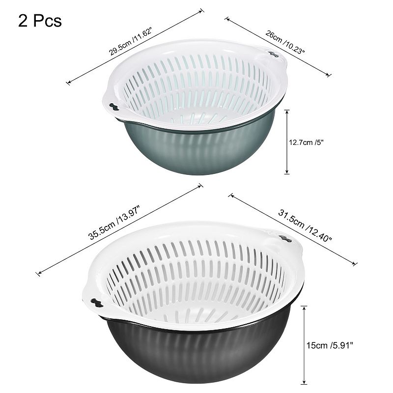 Vegetable Storage Basket Colander Double Drain Basket 2Pcs， Large and Medium