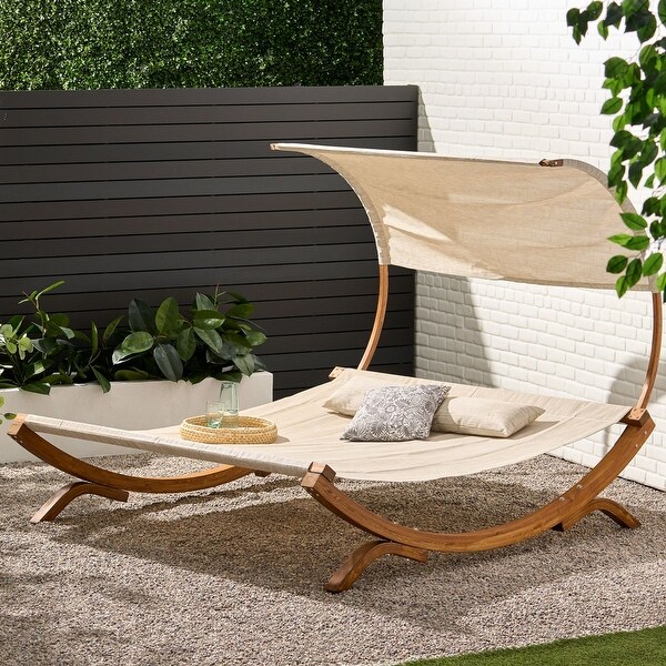 1Piece Solid Wood Outdoor Daybed with Two Pillows and Canopy