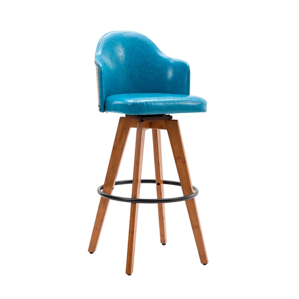 Porthos Home Idan Swivel Bar Stool  PU Leather Upholstery  Bamboo Legs