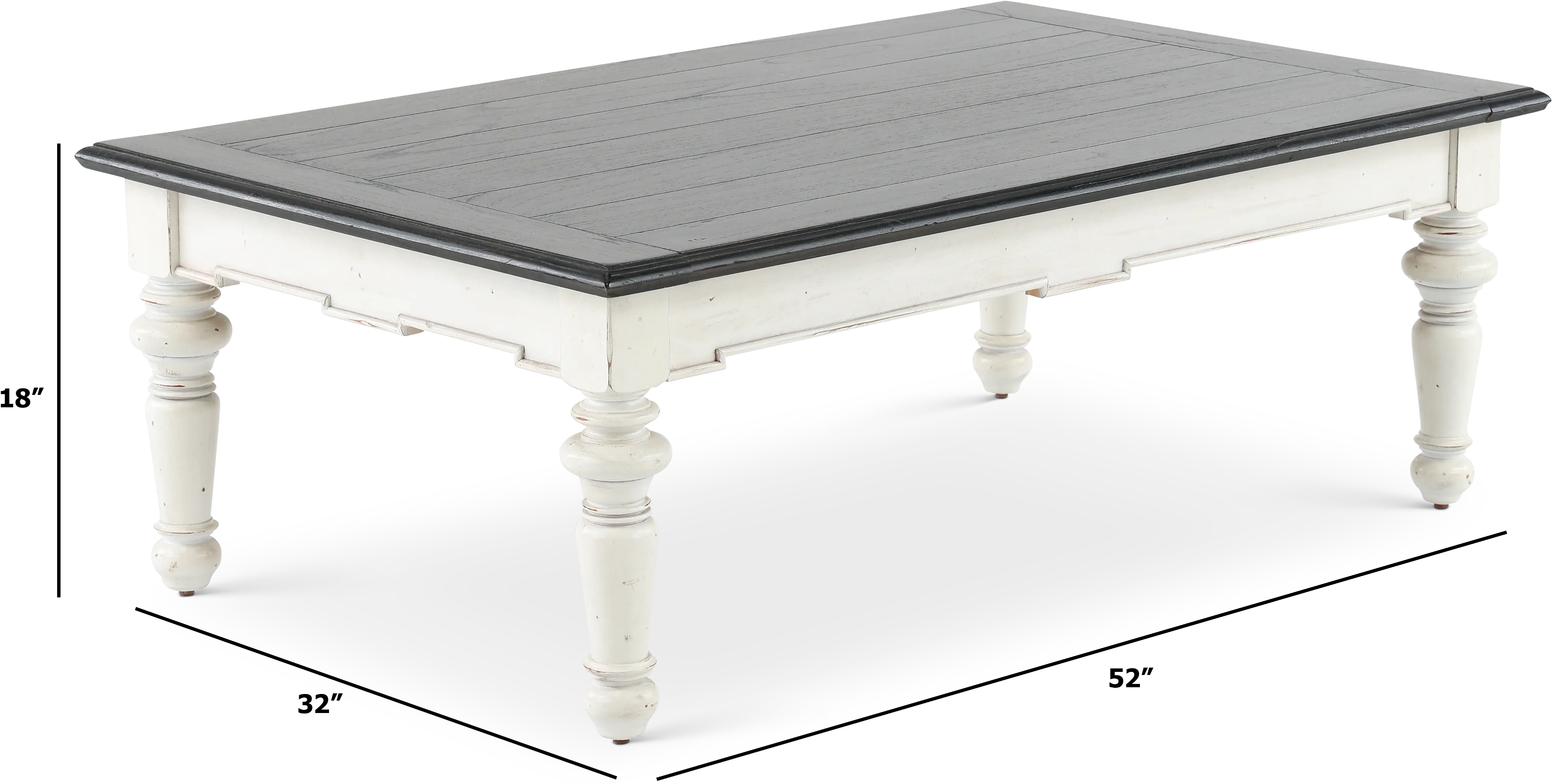 European Cottage Charcoal Gray and White Coffee Table