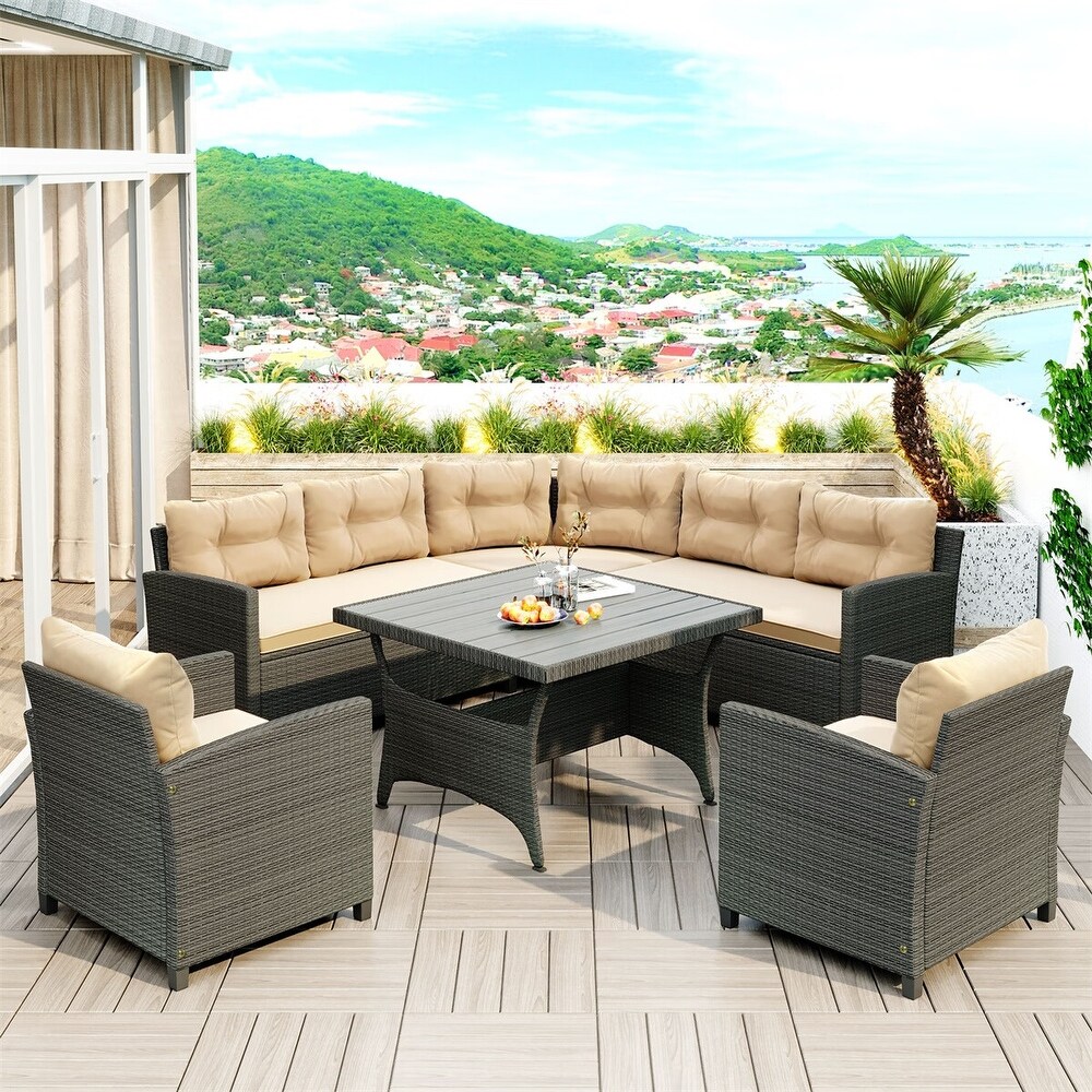 Merax 6 Piece Outdoor Wicker Sofa Set with Thick Cushions