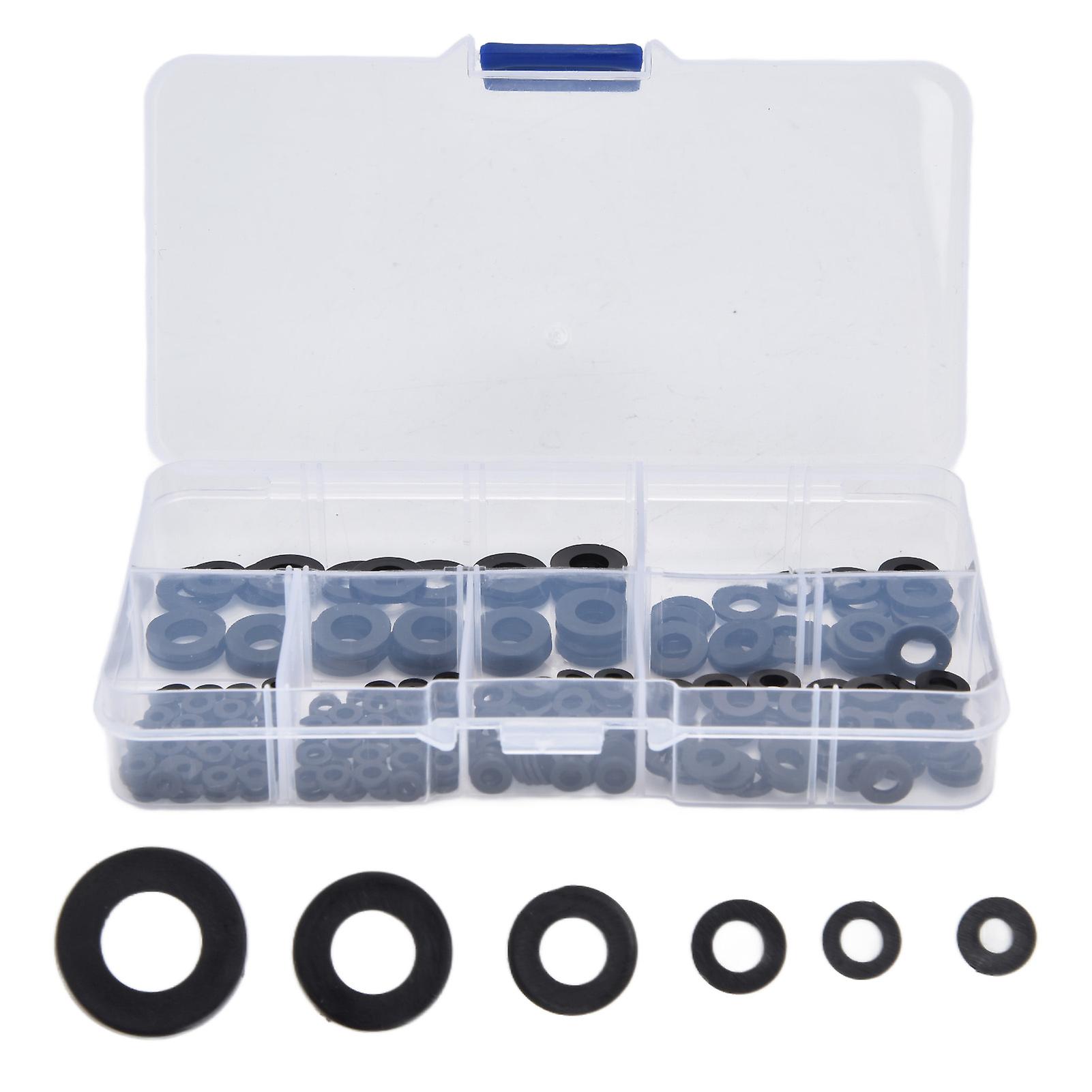 250 Pcs Black Nylon Flat Washers Assortment Kit 6 Sizes - M2 M2.5 M3 M4 M5 M6