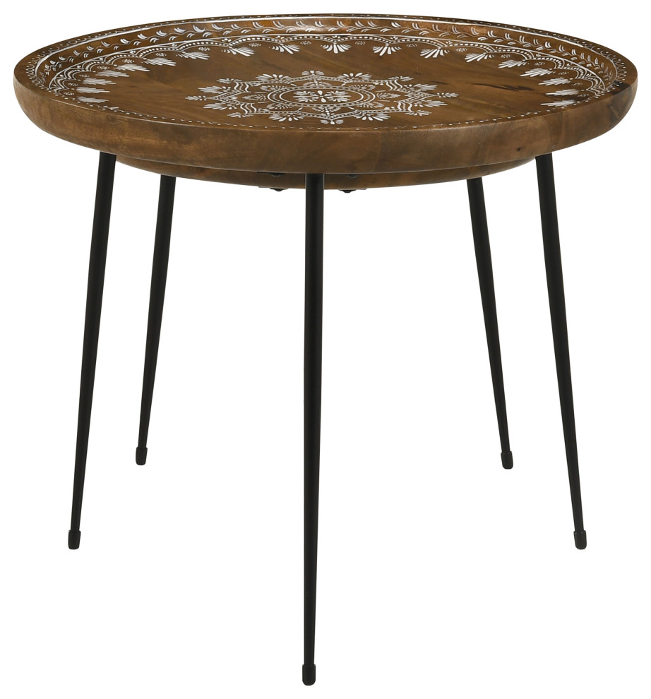 Nuala 2 piece Round Nesting Table With Tripod Tapered Legs Honey and Black   Modern   Coffee Table Sets   by Modon  Houzz