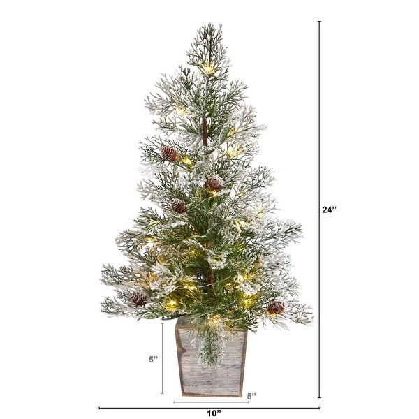 2' Frosted PreLit Christmas Tree with Pinecones in Decorative Planter