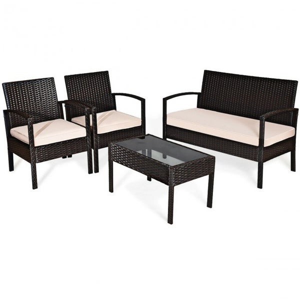 4 Pieces Patio Furniture Sets Rattan Chair Wicker Set Outdoor Bistro - Overstock - 36137047