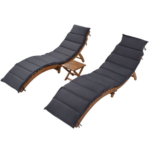 Wood Extended Chaise Lounge Set with Foldable Tea Table