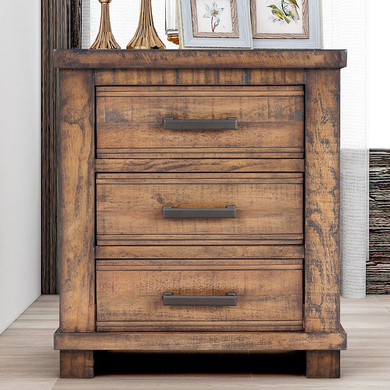 Merax Rustic Three Drawer Reclaimed Solid Wood Framhouse Nightstand