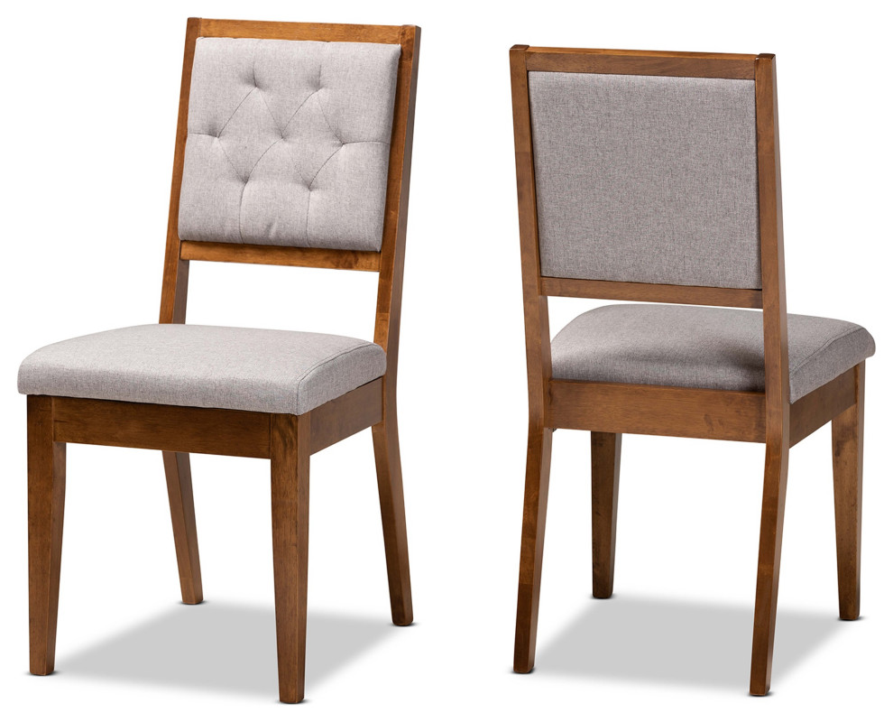 Gray Fabric Upholstered And Walnut Brown Finished Wood Dining Chairs  Set of 2   Transitional   Dining Chairs   by VirVentures  Houzz