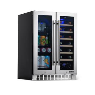 NewAir 24 in. 18 Bottle and 58 Can Premium Built-in Dual Zone French Door Wine and Beverage Fridge with SplitShelf NWB080SS00