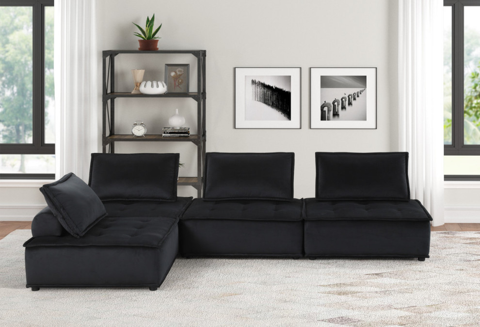 Anna Velvet 4 Piece Sectional Sofa   Transitional   Sectional Sofas   by Lilola Home  Houzz