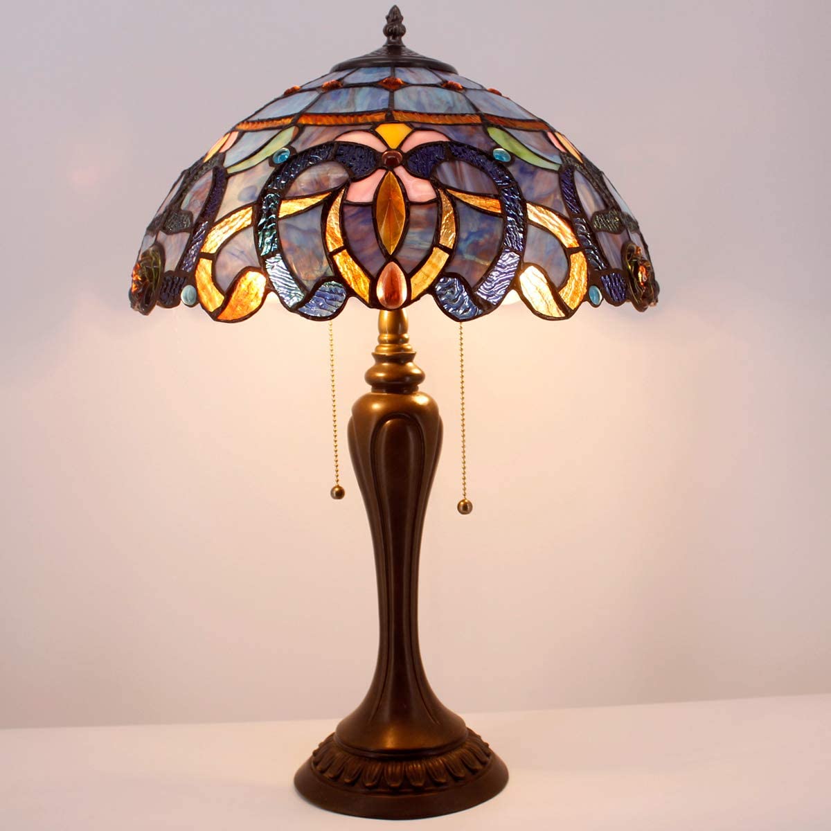 GEDUBIUBOO Tiffany Lamp Blue Purple Cloud Stained Glass Style Table Lamp 16X16X24 Inches Desk Bedside Reading Light Metal Base Decor Bedroom Living Room  Office S558 Series