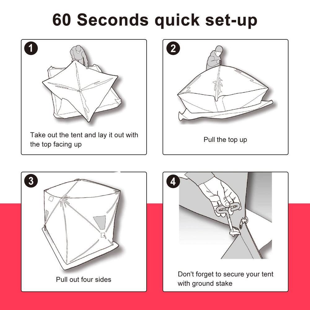 Artpuch 3-Person to 4-Person Portable Pop-up Ice Fishing Shelter Tent with Floor Mat Anchors Tie Ropes Carrying Bag AP-Ice Fishing