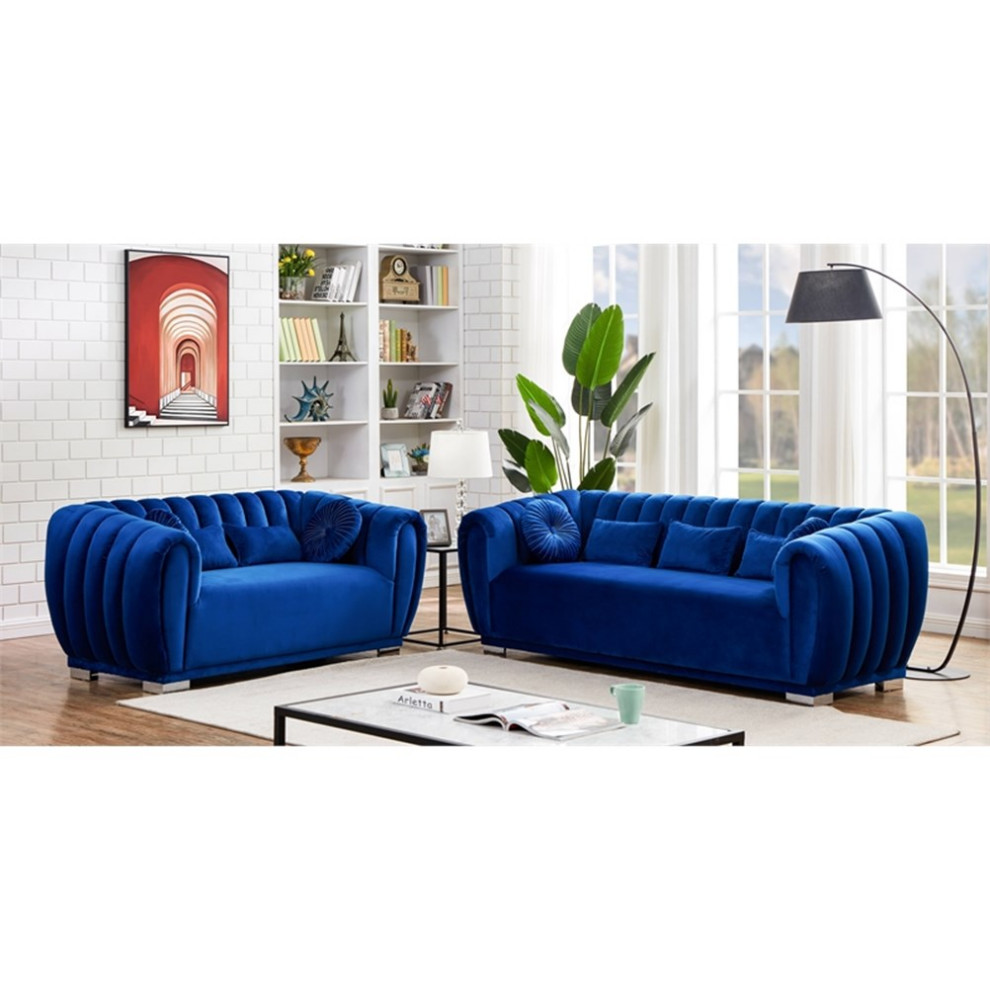 Legend Vansen Modern Velvet Fabric Living Room Sofa and Loveseat Set in Blue   Contemporary   Living Room Furniture Sets   by Homesquare  Houzz