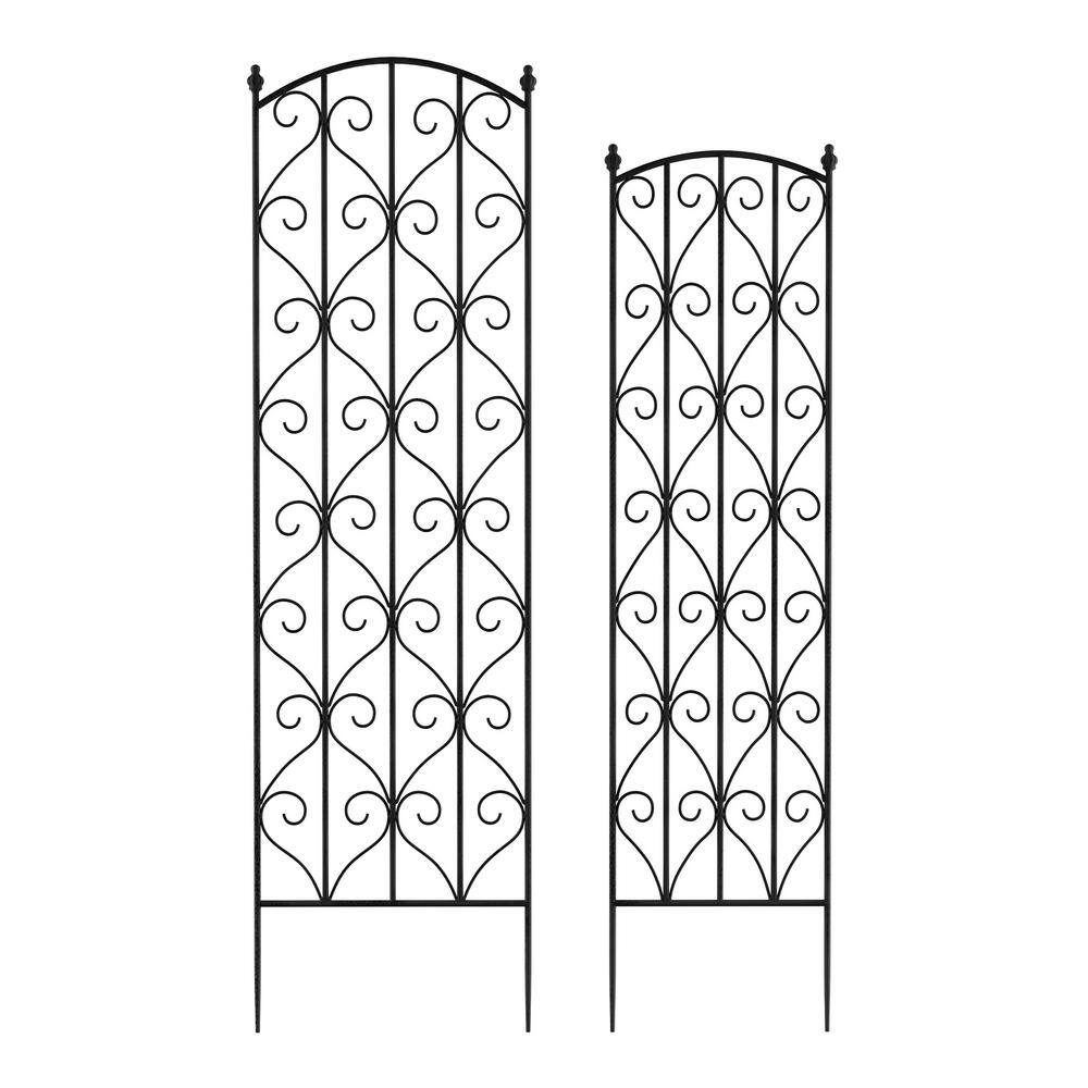 57 in. and 52 in. Black Metal Trellises with Decorative Scroll Design (Set of 2) 431017ESM