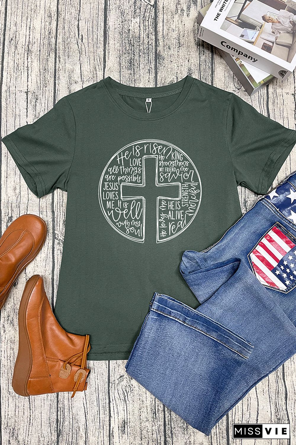 Cross With Words Easter Christian Short Sleeve Graphic Tee Wholesale