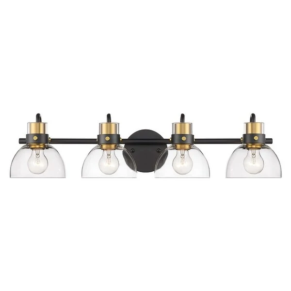 Modern Bathroom Vanity Light with Clear Glass Shade, Black and Gold Finish