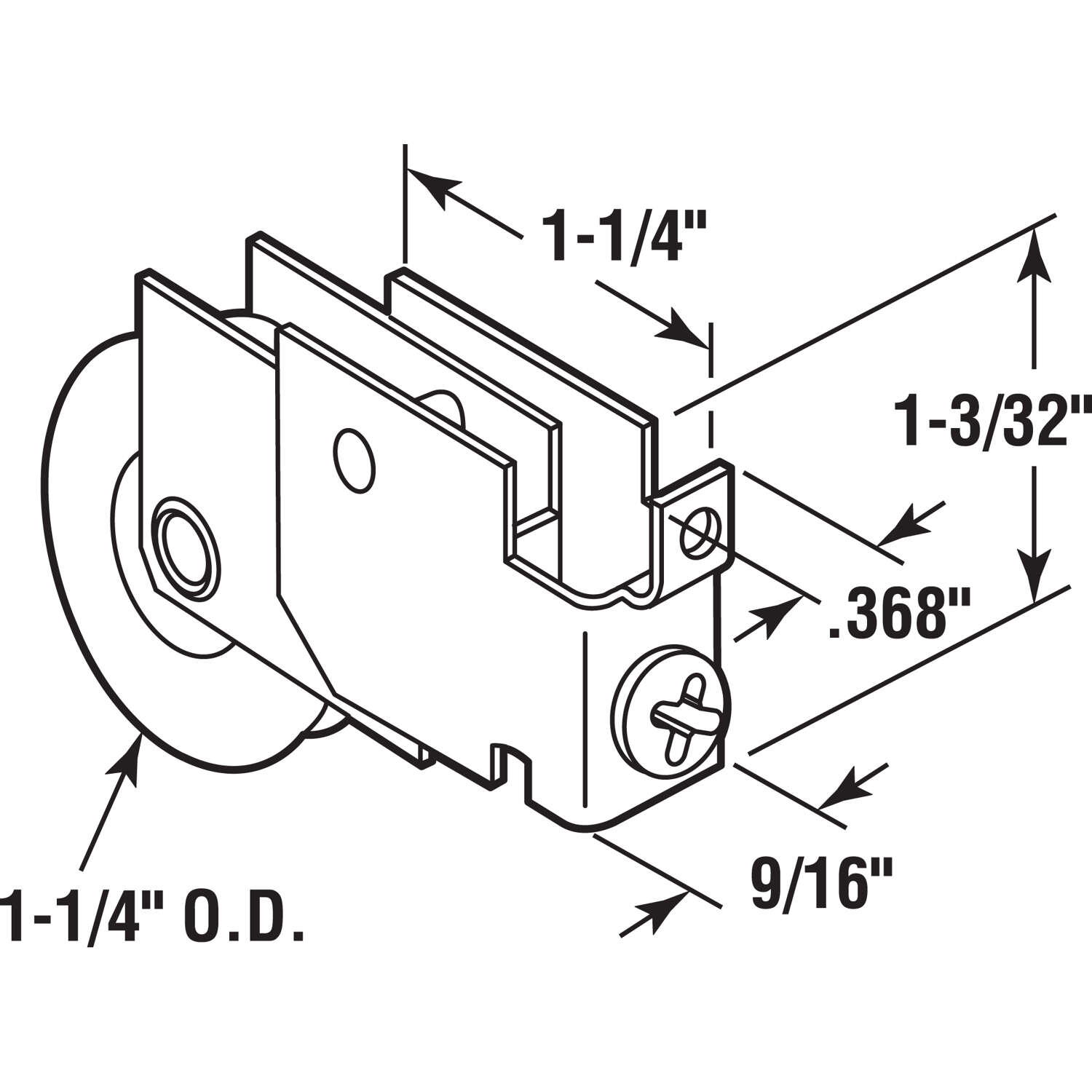 Prime-Line 1-1/4 in. D X 0.56 in. L Steel Roller Assembly 1 pk