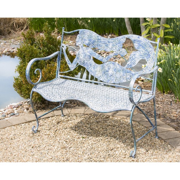 Evergreen Beautiful Springtime Colorful Mermaid Shaped Metal Garden Bench 43x20x36 In