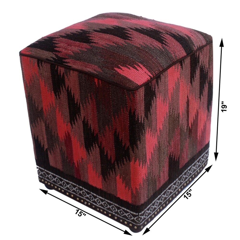 Bohemian Doretta Handmade Kilim Upholstered Ottoman