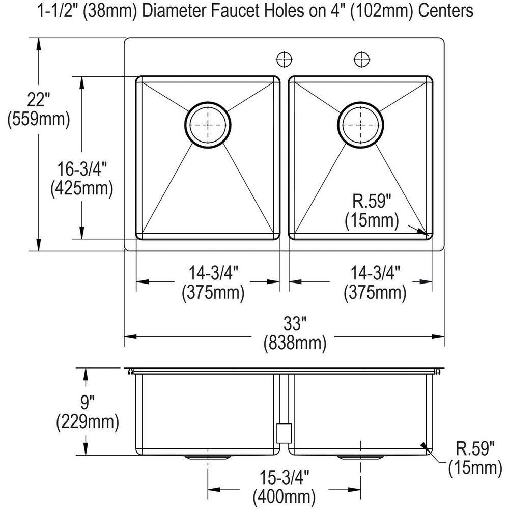 Elkay Crosstown Drop-InUndermount Stainless Steel 33 in. 2-Hole Double Bowl Kitchen Sink with Bottom Grids HDDB332292F