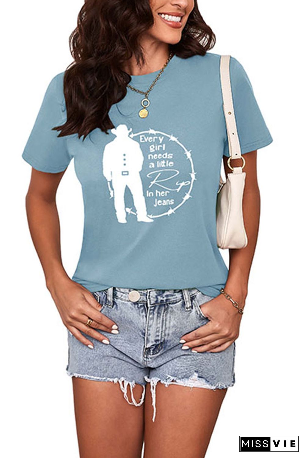 Every Woman Needs a Little Rip in their Jeans Graphic Printed Short Sleeve T Shirt Wholesale