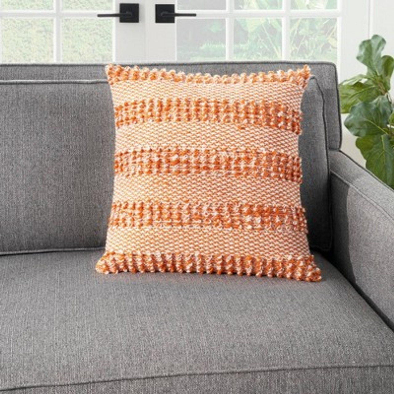 18x18 Woven Striped and Dots Square Throw Pillow Orange - Mina Victory